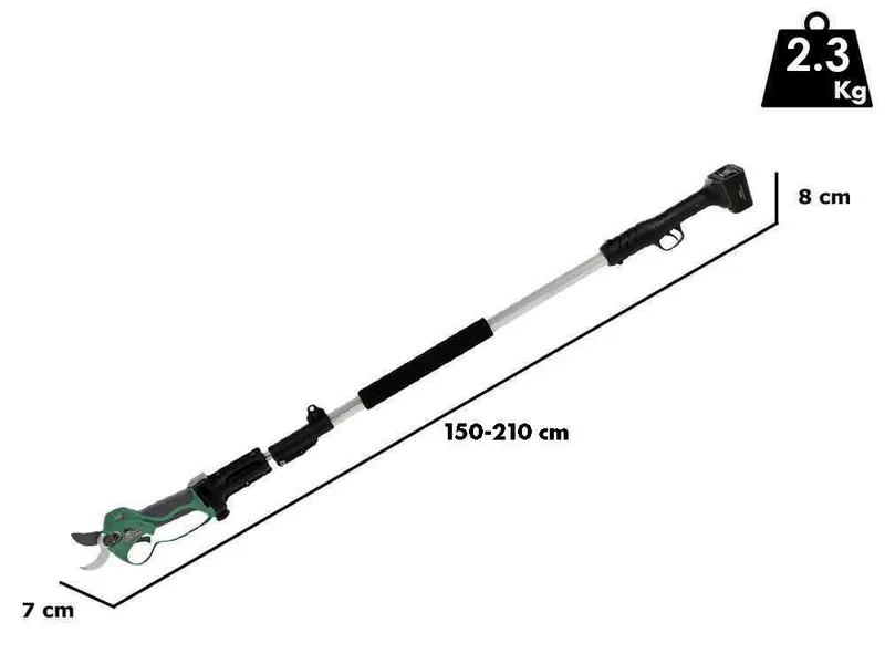 Sécateur électrique de taille Greenbay TopCut 33 - avec perche de rallonge de 1.5 à 2.1 m - Diamètre de coupe 32 mm