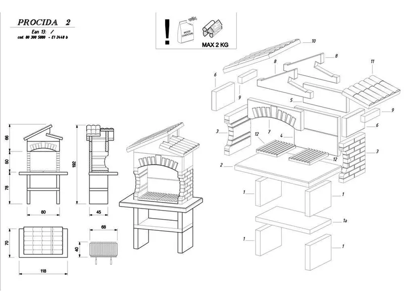 Palazzetti Procida 2 - Barbecue en maçonnerie à bois et charbon