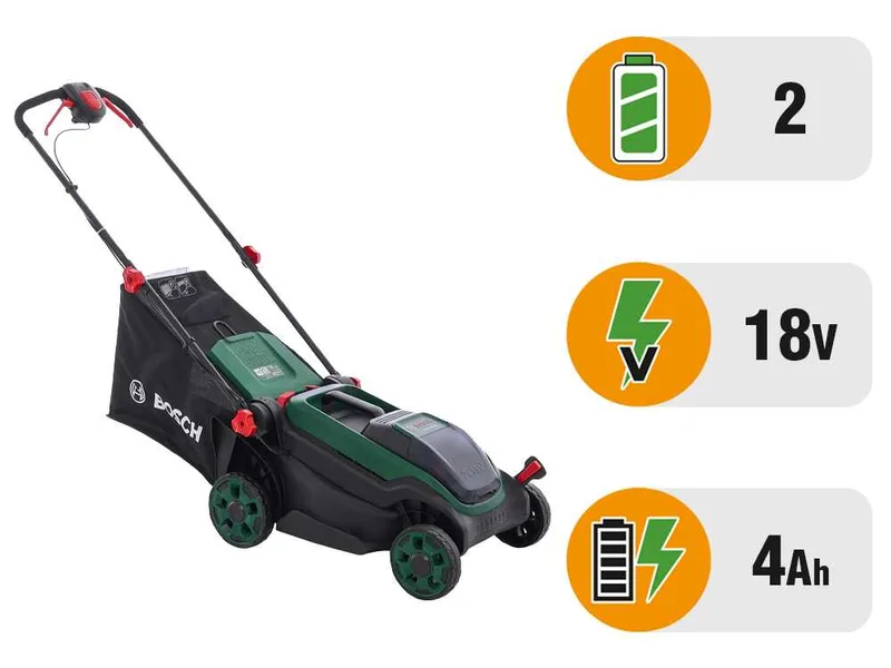 Bosch Rotak18V2-38 - Tondeuse à gazon à batterie 36V - 3X18 V/4 Ah - Largeur de coupe 38 cm