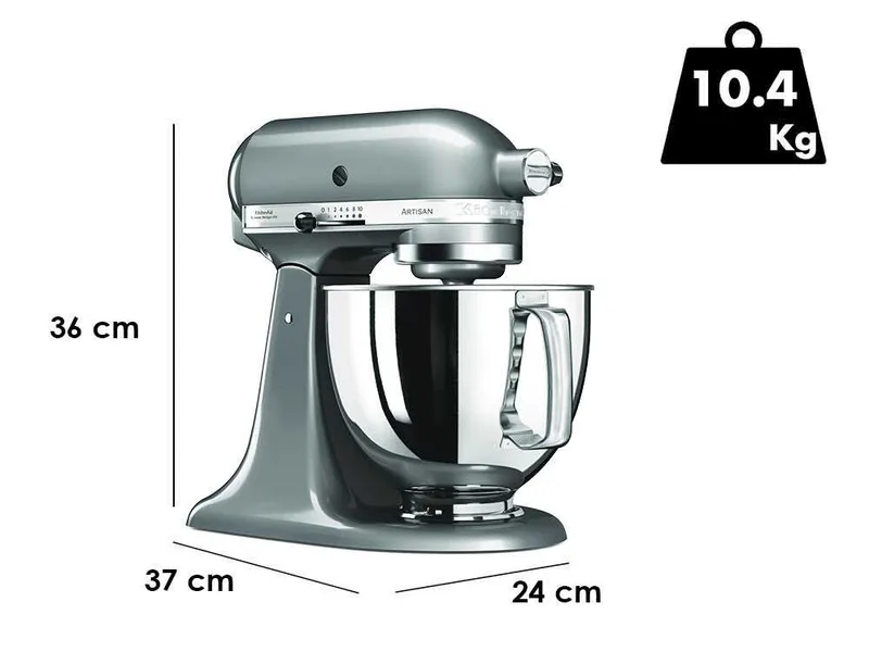 KitchenAid Artisan 5KSM125-ECU Argent - Batteur mélangeur planétaire avec tête relevable