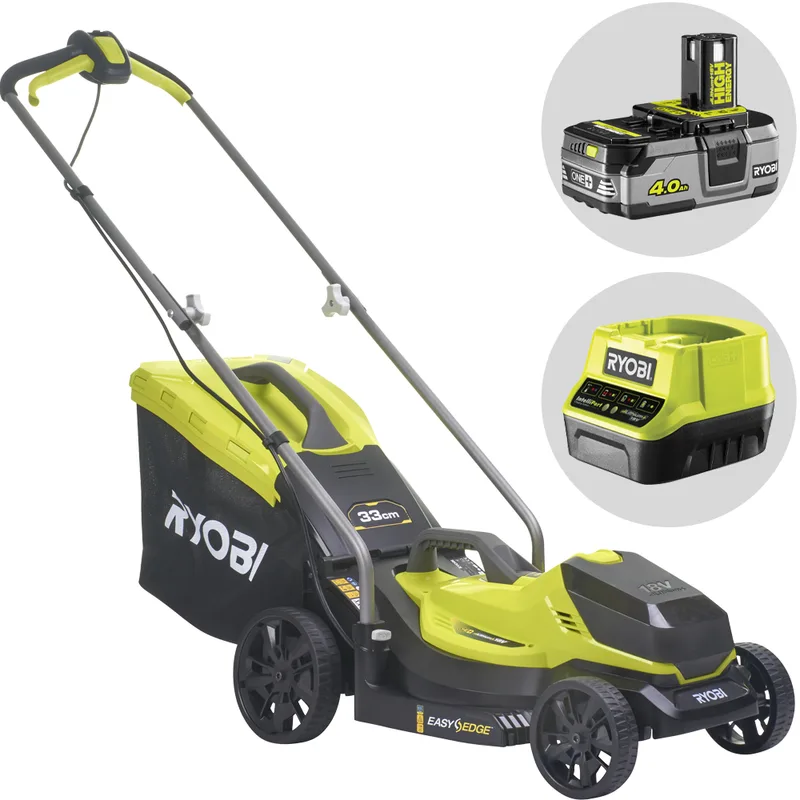 Ryobi OLM1833B - Tondeuse à gazon à batterie 18 V/4 Ah - Largeur de coupe 33 cm