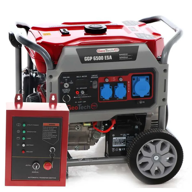 GeoTech Pro GGP 6500 ESA - Groupe électrogène sur chariot avec AVR dém. électrique 5.4 kW - Continue 5 kW Monophasé + ATS