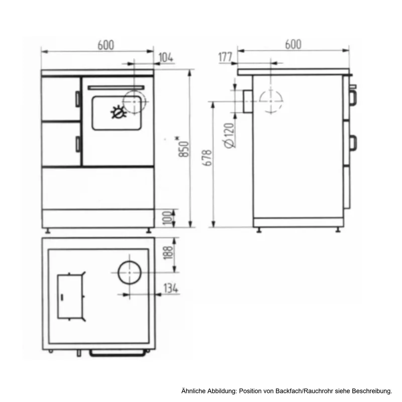 Wamsler K 118 Cuisinière à bois à droite marron avec plaque vitrocéramique