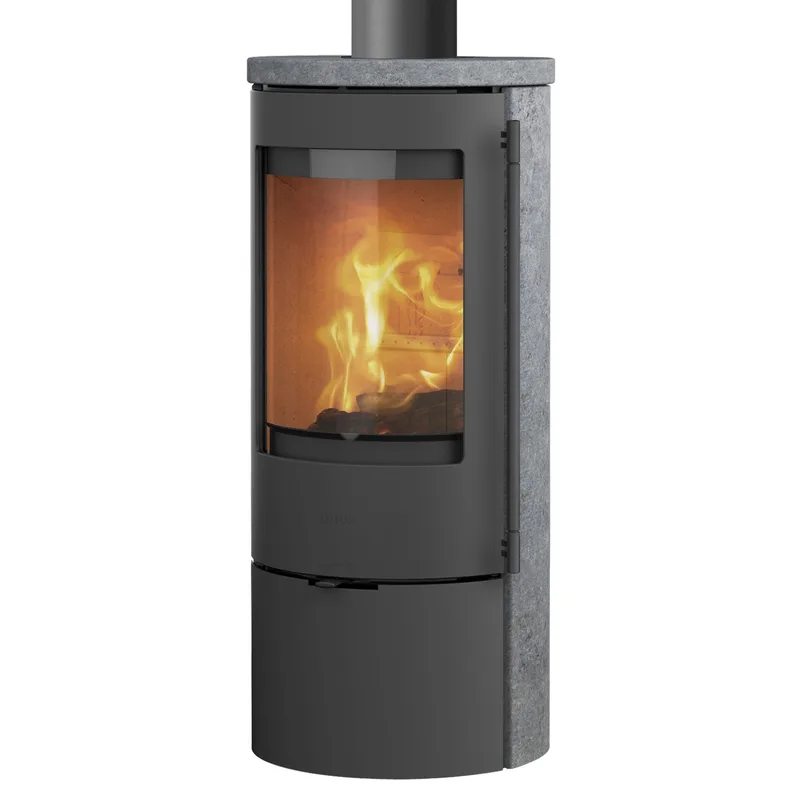 Lotus Prestige Basic Poêle à bois Gris/ Pierre ollaire, paroi arrière ou paroi arrière supérieure / variantes de poignée optionnelles