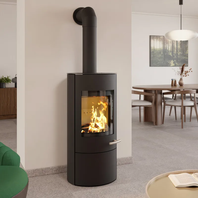 Haas+Sohn SOLIDO acier poêle à bois avec plaque de cuisson avec compartiment range-bûches et porte noir profond