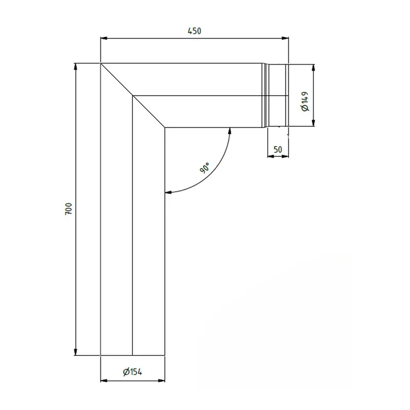 Raik coude LS diamètre 150/90° 2,00mm 2-pièces 700/450 noir