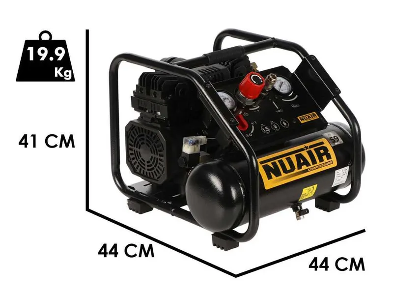 Nuair Siltek TB 6 - Compresseur d'air électrique portatif insonorisé, oil-less - Moteur 1.5 CV - 6 L