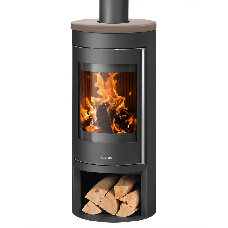 Justus Mino 2.0 Poêle à bois en acier noir avec plaque de recouvrement en céramique Grappa