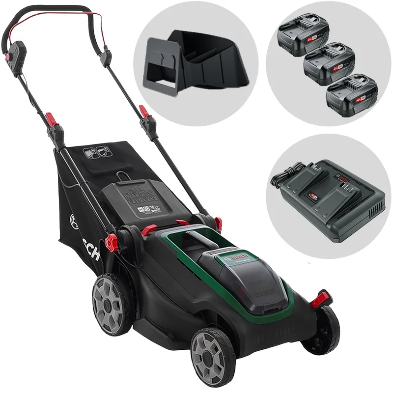 Bosch Rotak18V2-43 - Tondeuse à gazon sans fil - 3 X 18 V/4 Ah - Coupe 43 cm