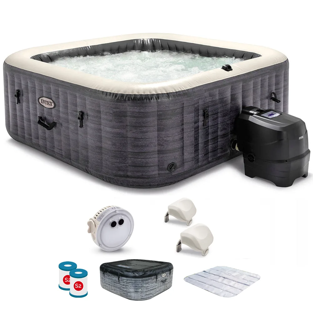 Intex Carrée Greystone Deluxe 28452NP - Ø196x71 cm - Spa gonflable à hydromassage
