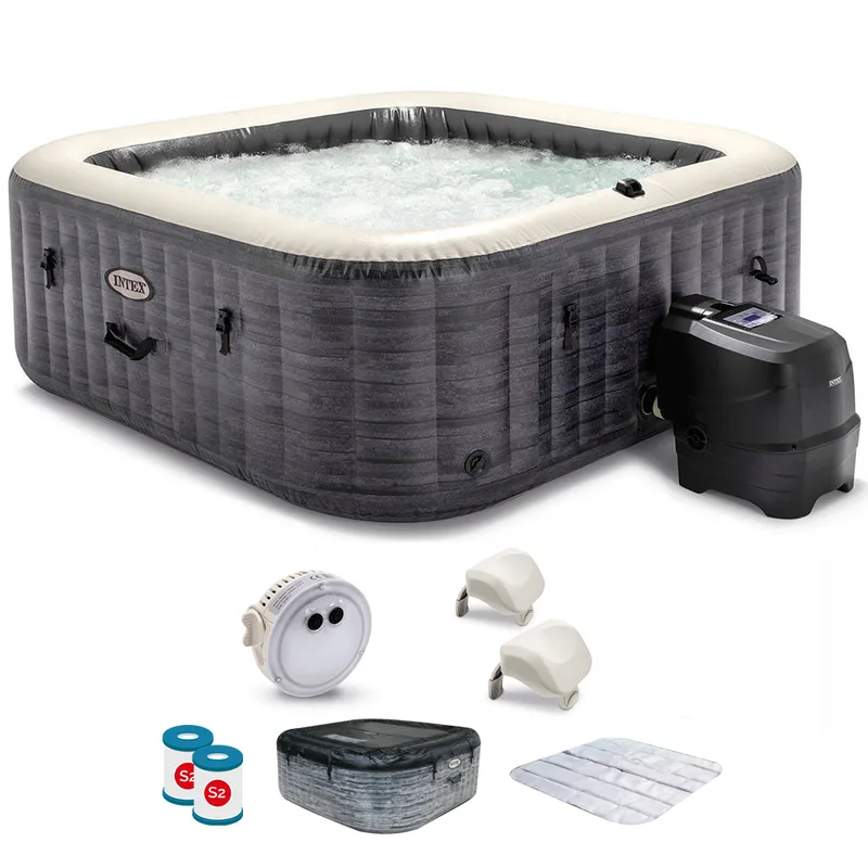 Intex Carrée Greystone Deluxe 28452NP - Ø196x71 cm - Spa gonflable à hydromassage