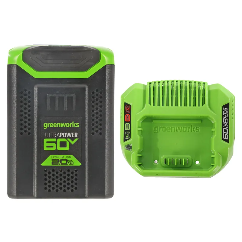 Kit de démarrage GreenWorks 60 V 2 Ah batterie + chargeur