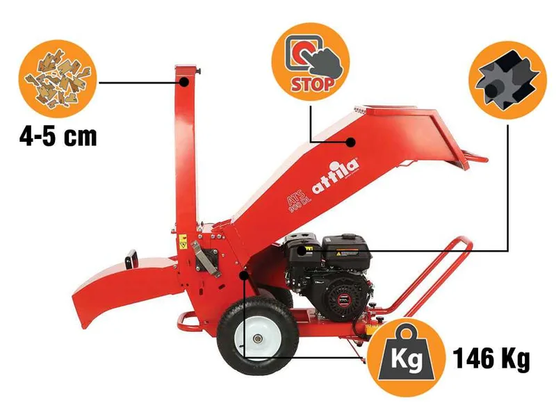 Attila ATS 900 DL - Broyeur de végétaux thermique – Moteur essence Loncin 270 cm³ – Double configuration d’éjection