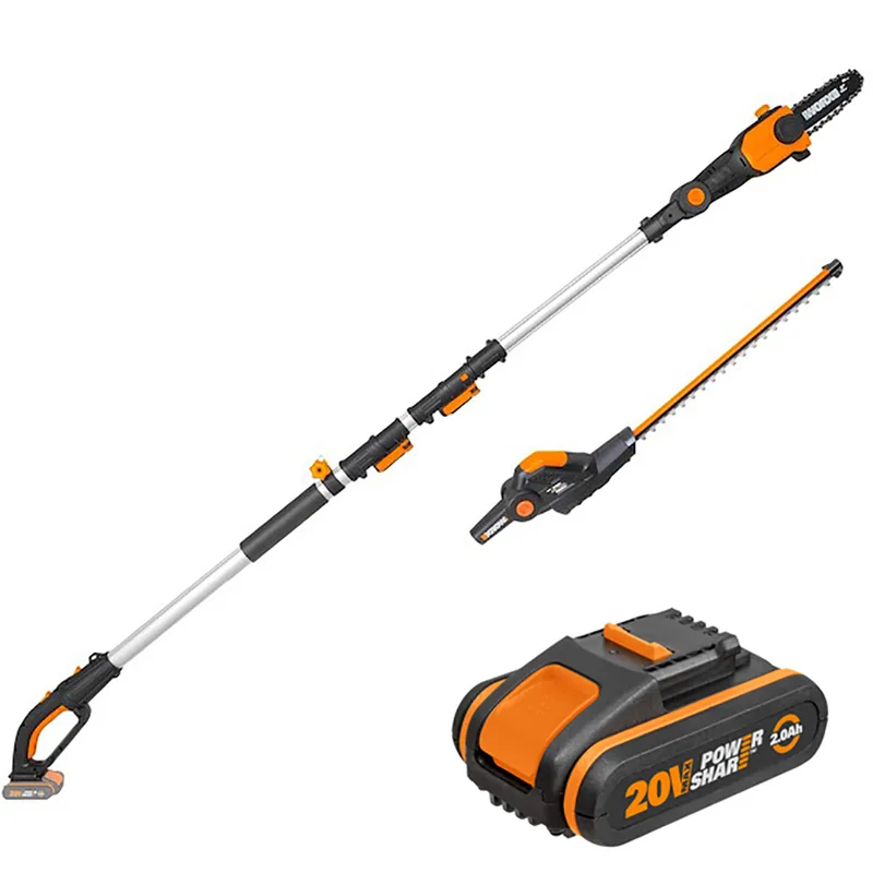Worx WG908E - Élagueuse /Taille-haie multifonction à batterie sur perche - batterie 20V 2Ah