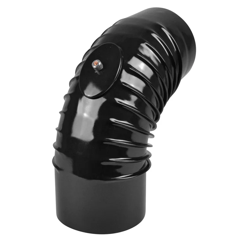 Coude de conduit de fumée / Coude de tuyau de poêle émaillé 130 mm - Coude à 90° nervuré noir avec ouverture de nettoyage