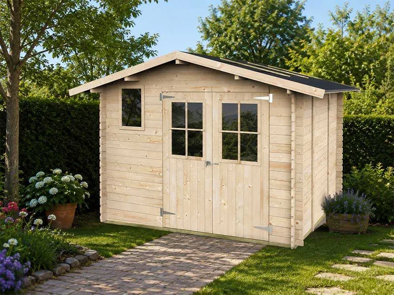 Alce Elena Express 296 x 296 - Abri de jardin en bois - Avec fenêtres et porte à double battant - 296 × 296 × 219 cm
