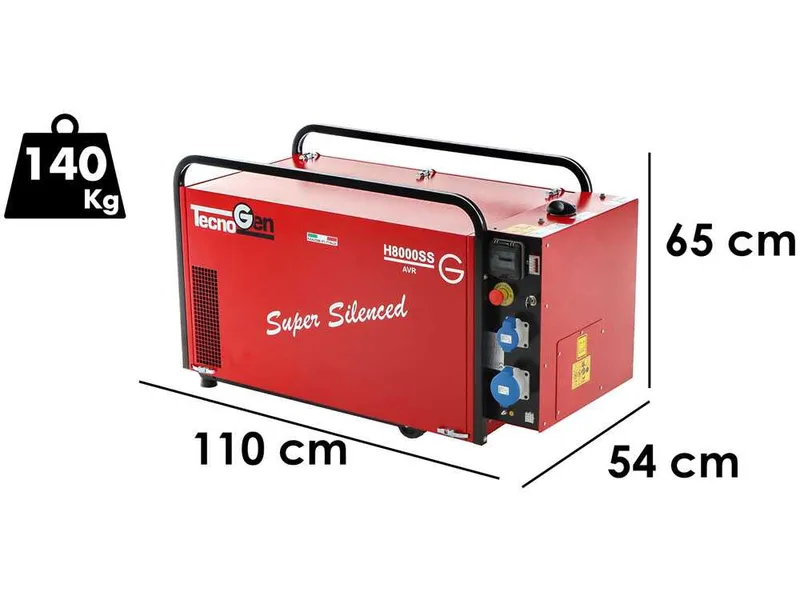 TecnoGen H8000SS - Groupe électrogène insonorisé 5.8 kW à essence - Continu 5.2 kW Monophasé