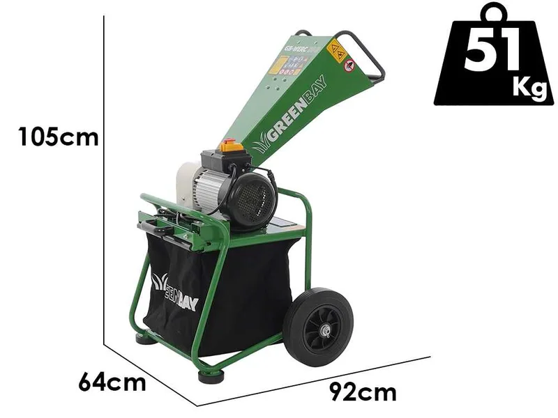 GreenBay GB-WERC 50 B - Broyeur de branches et végétaux électrique - Avec bac de ramassage