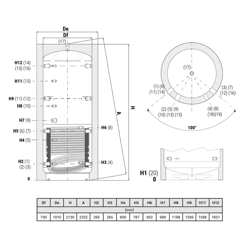 Termoventiler réservoir tampon Laddotank Puffer 1 1000 (946 litres) avec 1 échangeur de chaleur solaire