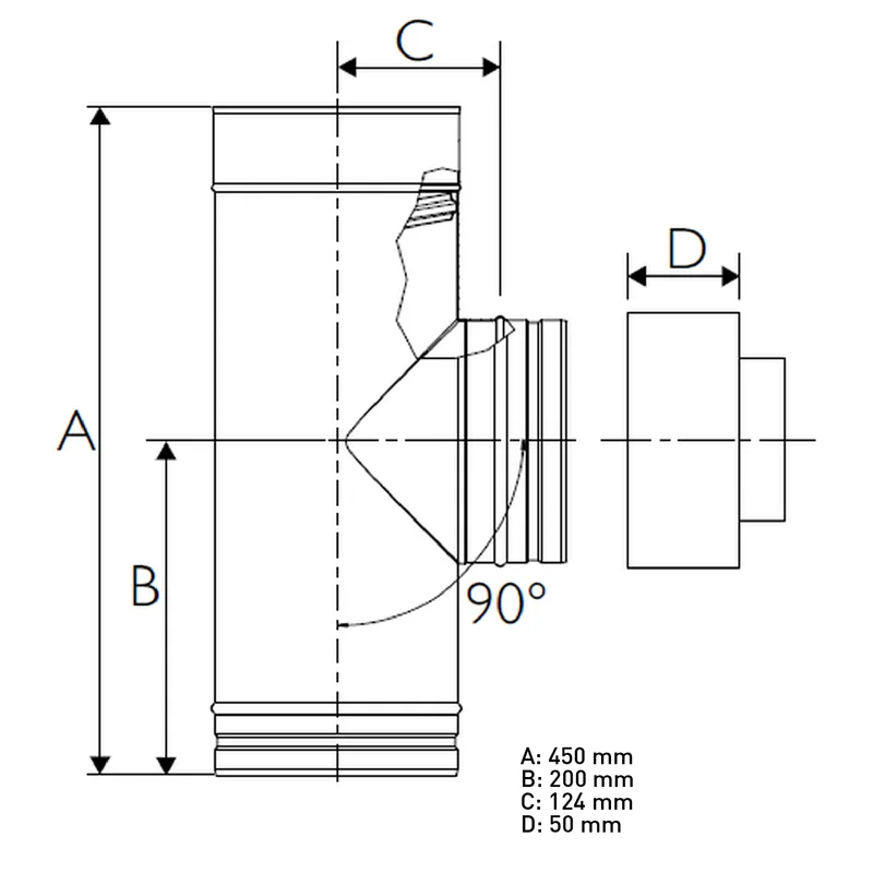 Schiedel PRIMA PLUS té d'inspection 90° H1 Ø180 mm simple paroi mat