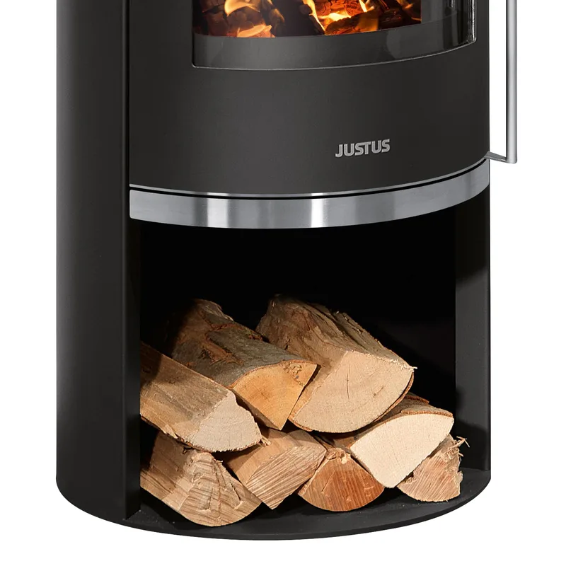 Justus Faro 2.0 Poêle à bois en acier noir avec plaque de recouvrement en verre