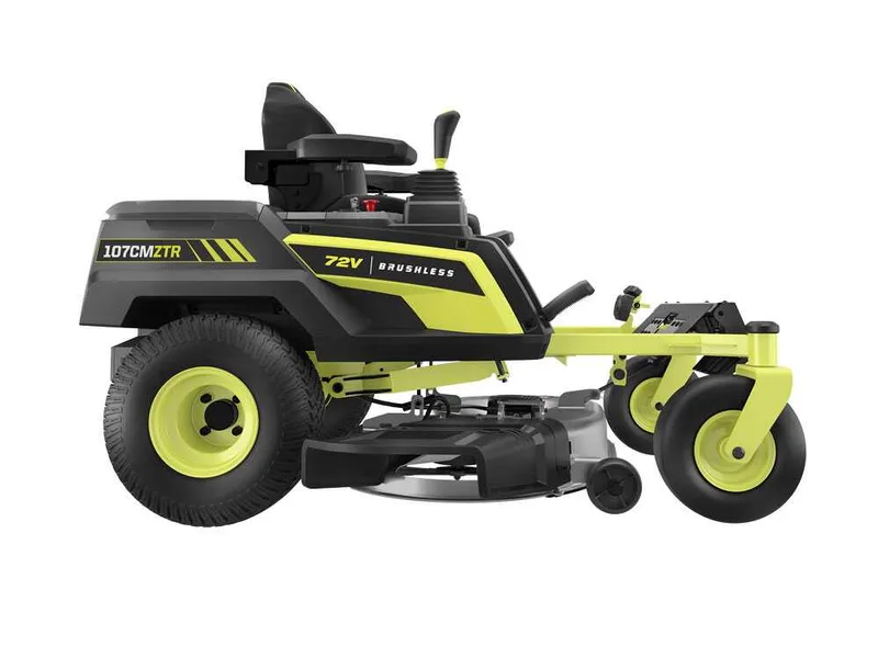 Ryobi ZTRX107 - Tracteur tondeuse sur batterie rayon de braquage zéro - 72V/20Ah - coupe de 107cm - 2en1