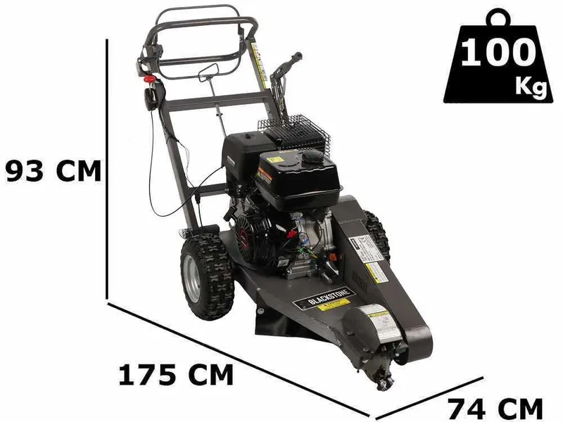 BlackStone SG 420 L - Rogneuse de souches - Moteur Loncin de 420 cm3 - Disque de coupe avec 8 marteaux en carbure de tungstène