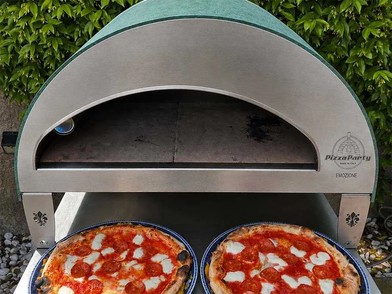 Pizza Party Emozione Acquamarina - Four à pizza à gaz d'extérieur - Chambre de cuisson 40 x 70 cm - Sole en briques réfractaires