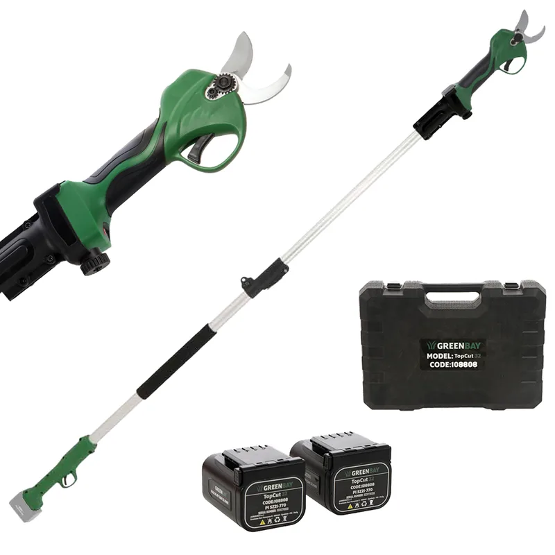 Sécateur de taille à batterie sur perche télescopique GreenBay TopCut 32 - 2x 16.8V - 2Ah - 150/210 cm - Diamètre de coupe 32 mm