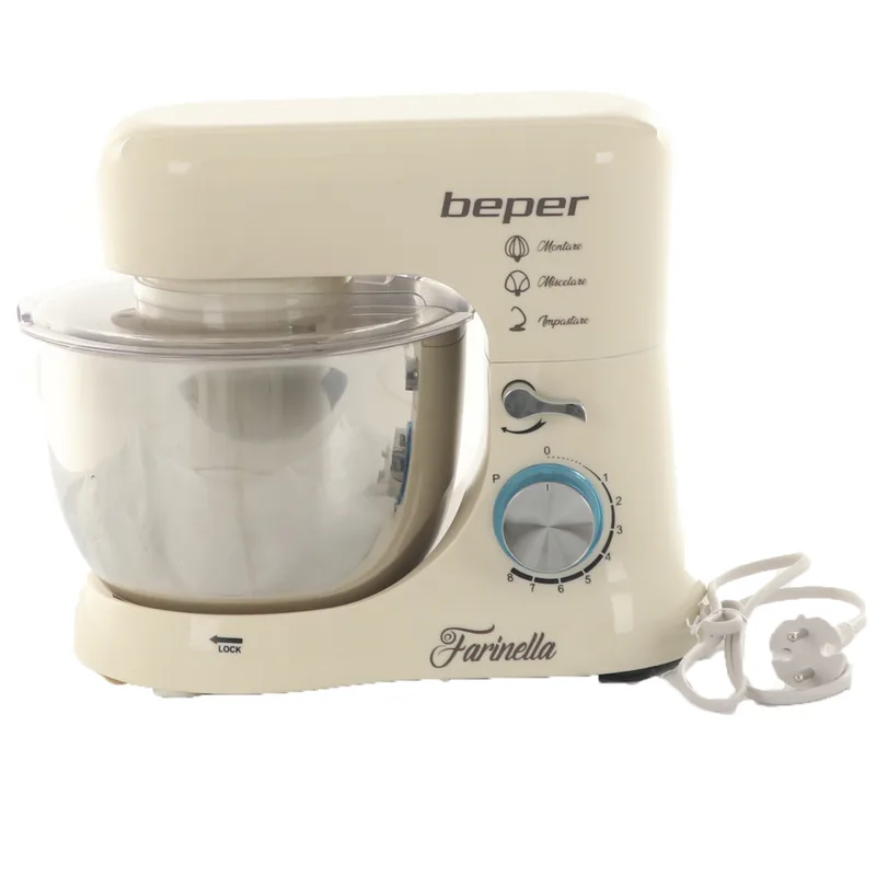 BEPER - Batteur mélangeur planétaire - Cuve de 4,5L en acier inox - 3 crochets inclus - 1000W