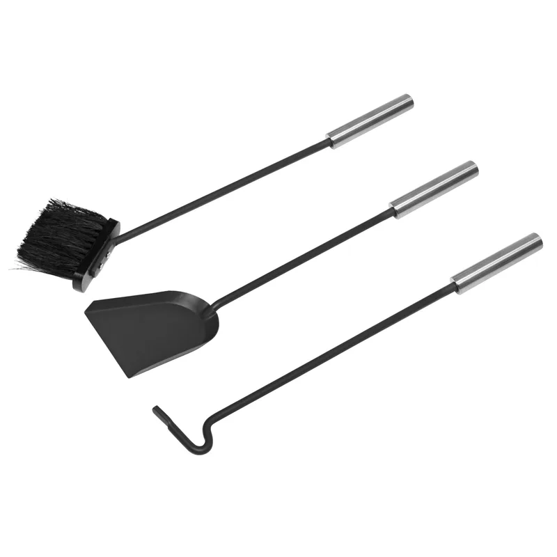 Raik Ensemble d'outils de cheminée Fritz, 3 pièces, noir, poignées en acier inoxydable, 61 cm