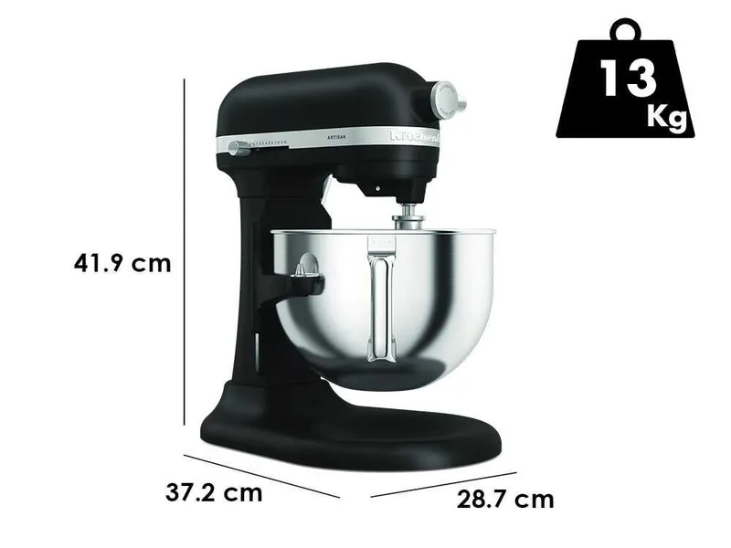 KitchenAid Artisan 5KSM60SPX-EBM Noir mat - Batteur mélangeur planétaire avec cuve amovible