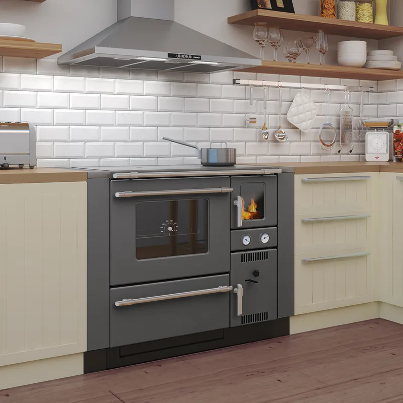 Wamsler K 148 poêle de cuisine avec conduit d'eau Anthracite/Mat, tuyau de fumée à gauche