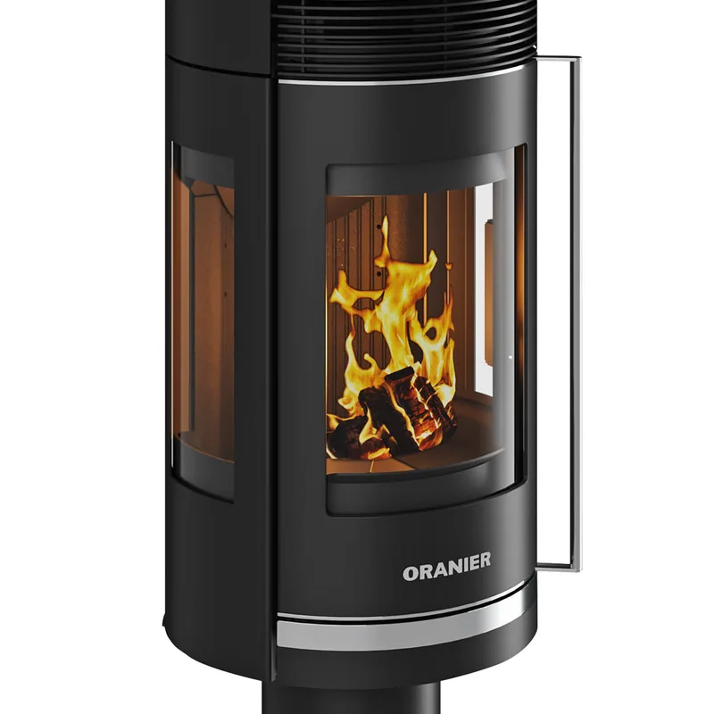 Poêle à bois Oranier Rota Twist en acier noir / Plaque supérieure en céramique Grappa