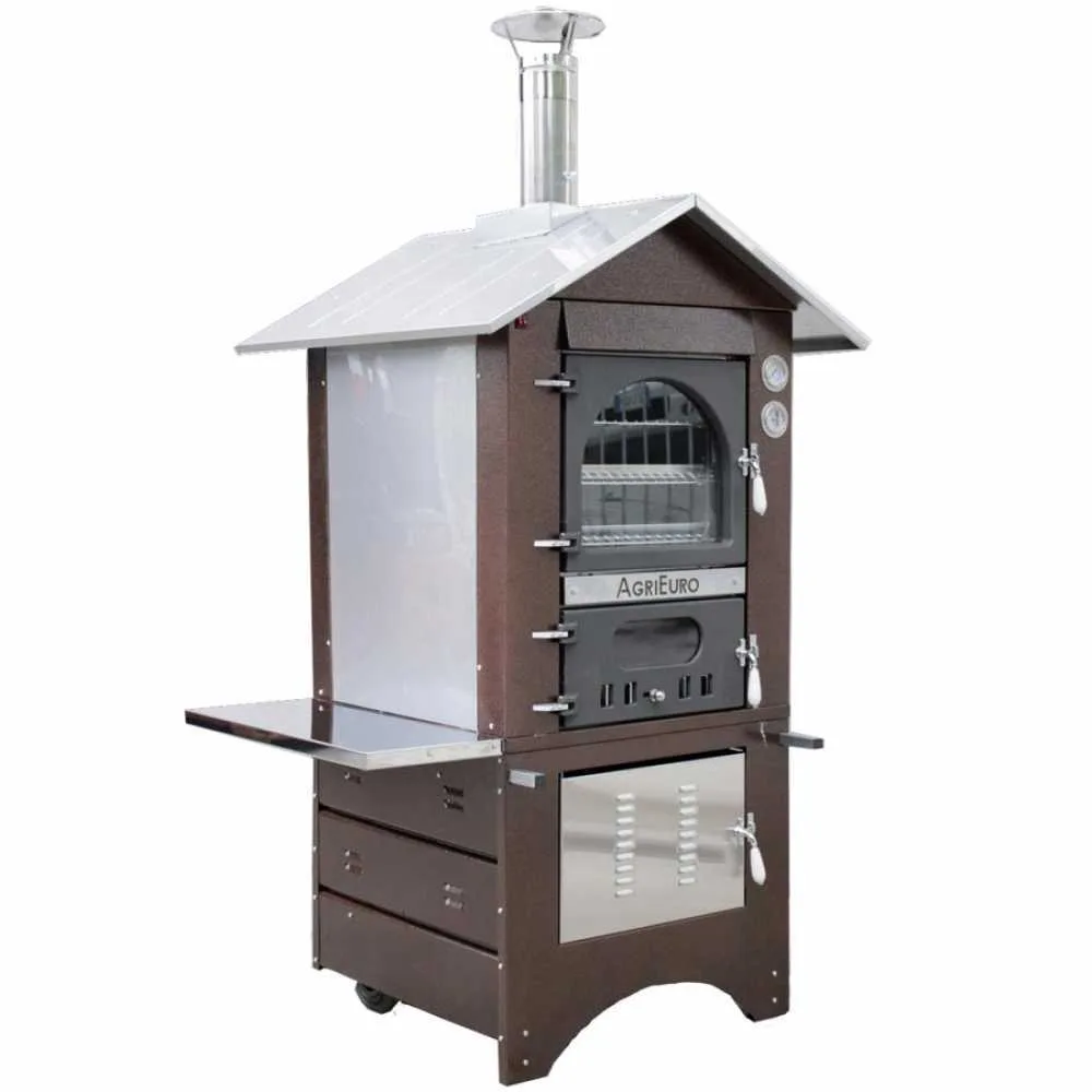 AgriEuro Medius 60 Deluxe EXT - Four à bois en acier d'extérieur - Cuivre émaillé - Inox