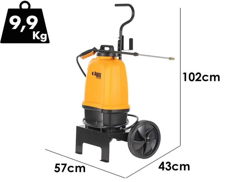 Volpi v-black vita 16 - Pulvérisateur électrique à batterie à dos sur chariot - Avec tuyau de 2 m