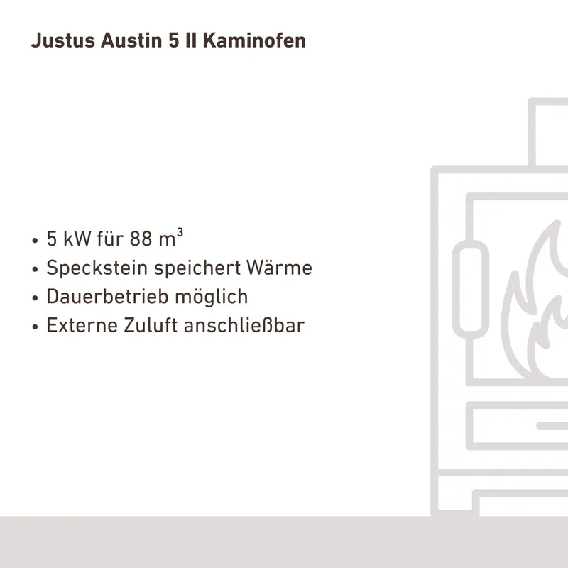 Justus Austin 5 II Poêle à bois Acier Noir / Pierre ollaire