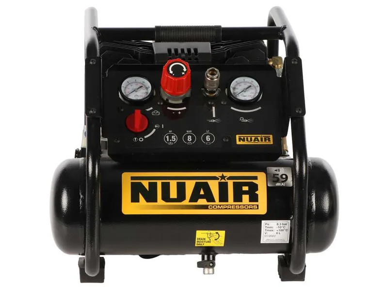Nuair Siltek TB 6 - Compresseur d'air électrique portatif insonorisé, oil-less - Moteur 1.5 CV - 6 L