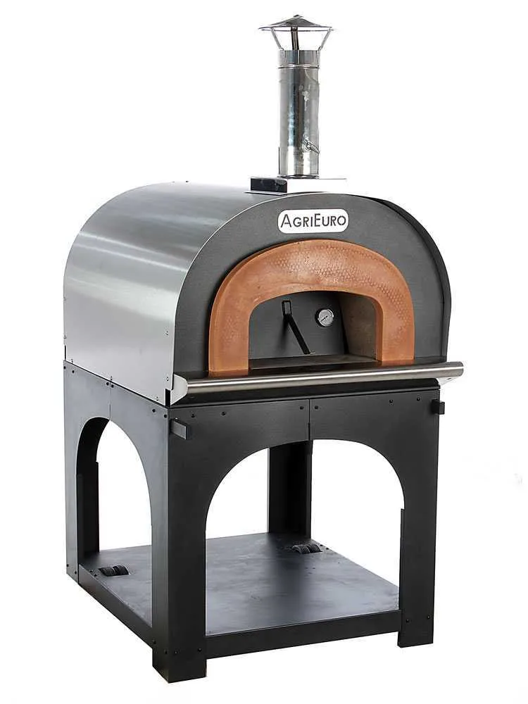 AgriEuro Cibus Inox 800 - Four à bois pour pizza d'extérieur avec chambre de cuisson Ø 80 - Capacité de cuisson : 5 pizzas