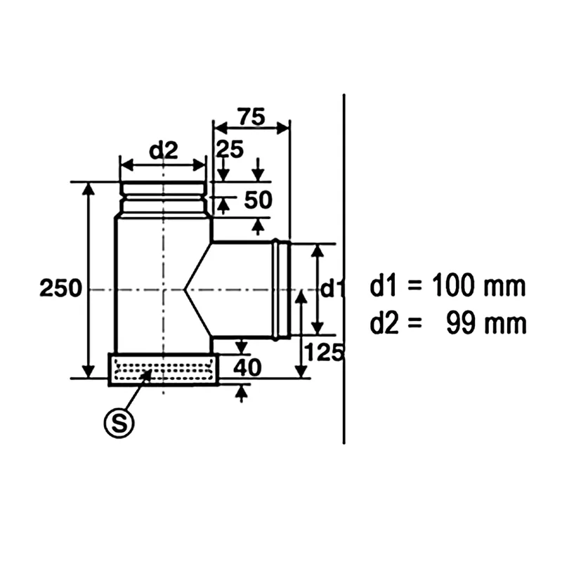 Raik conduit de poêle / tuyau de poêle 100 mm - coude à capsule (pièce en T)
