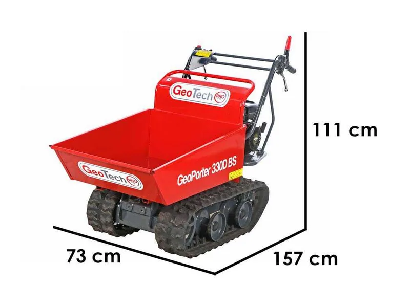 GeoTech Pro GeoPorter 330D BS - Brouette motorisée à chenilles à 4 galets avec benne dumper - 300 kg