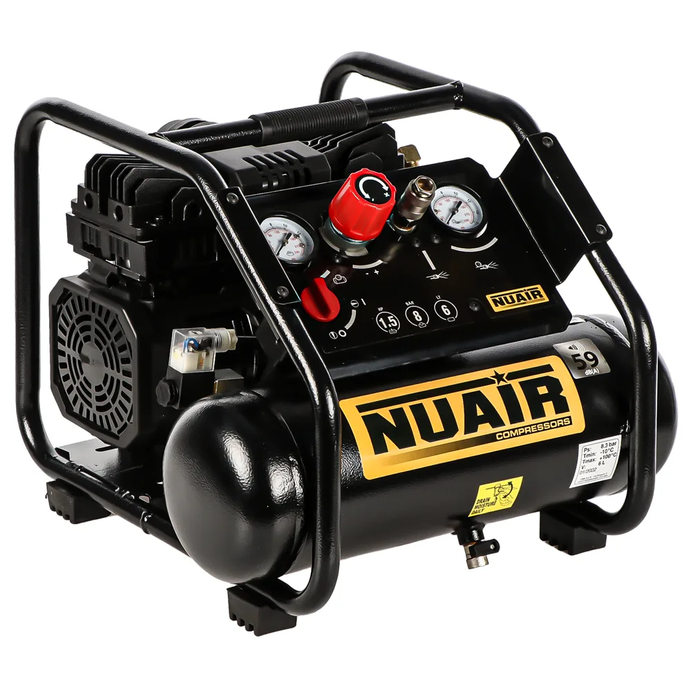 Nuair Siltek TB 6 - Compresseur d'air électrique portatif insonorisé, oil-less - Moteur 1.5 CV - 6 L