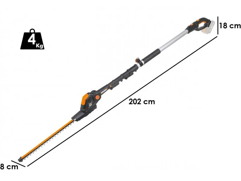 Worx WG908E - Élagueuse /Taille-haie multifonction à batterie sur perche - batterie 20V 2Ah