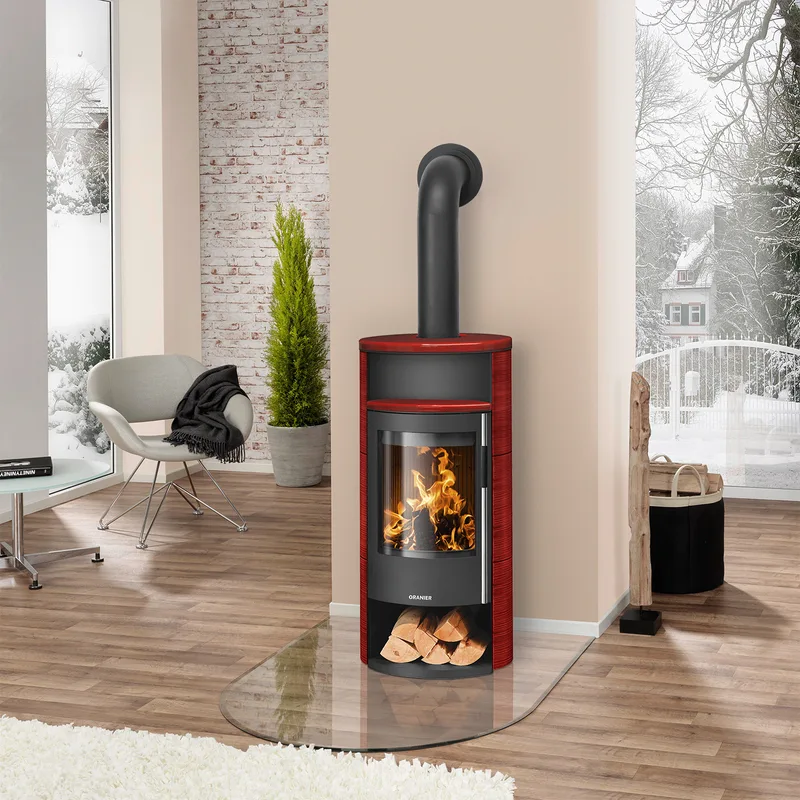 Oranier Polar Neo 6 Poêle à bois Acier Noir / Céramique Rouge Paprika, DIBt