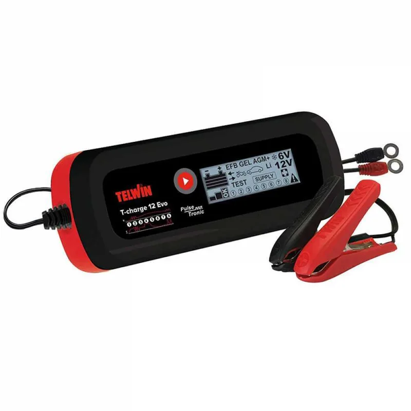 Telwin T-Charge 12 EVO - Chargeur de batterie et mainteneur de charge, testeur - écran LCD - batteries 6/12V