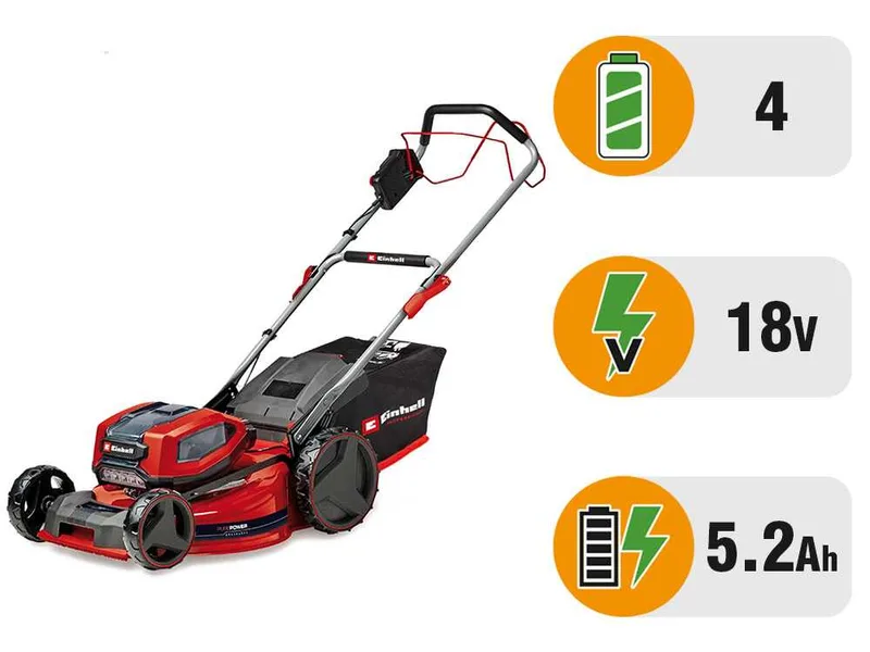 Einhell GP-CM 36/52 S Li BL - Tondeuse à gazon à batterie - 4 x 18 V / 5.2 Ah - Coupe 52 cm