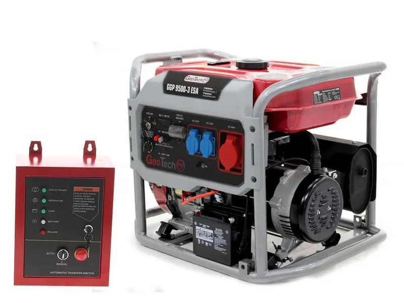 GeoTech Pro GGP 9500-3 ESA - Groupe électrogène sur chariot avec AVR dém. électrique 7.8 kW - Continue 7.5 kW + ATS
