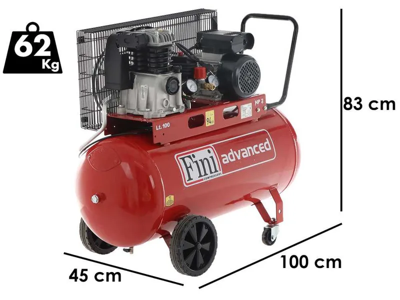 Fini Advanced MK 102-100-2M - Compresseur d'air électrique monophasé à courroie - Moteur 2 CV - 100 L