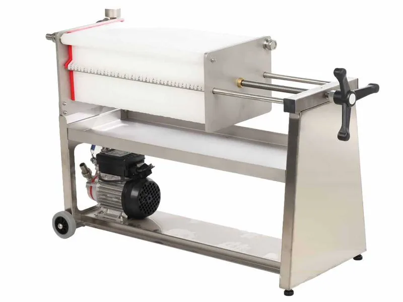 Enotecnica Pillan F40 - Filtre à plaques pour vin sur chariot - Châssis INOX et pompe NOVAX