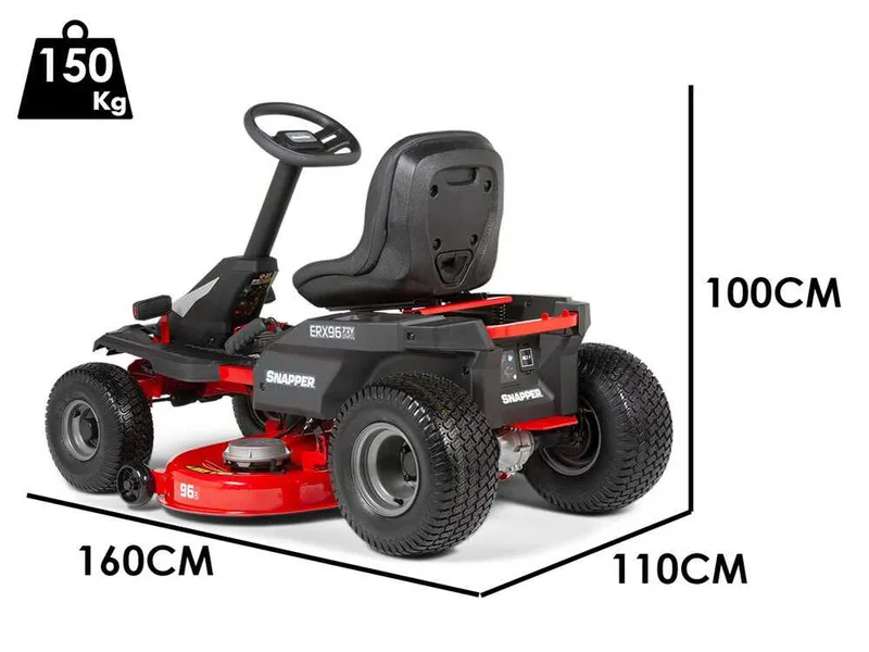 Snapper ERX96 - Tondeuse autoportée à batterie 72 V/28 Ah - Éjection latérale et mulching